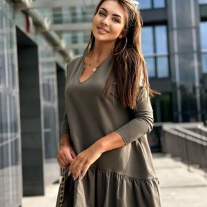 Sukienka oversize falbana khaki