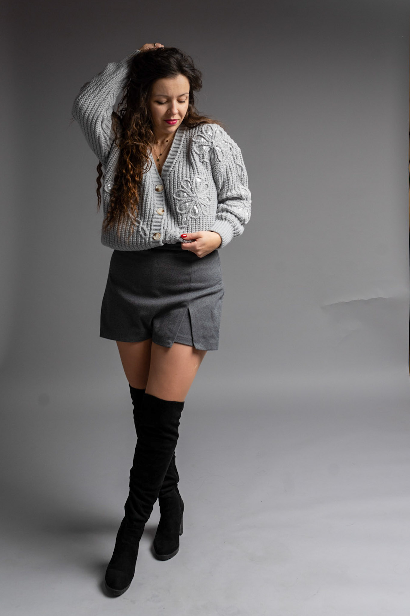 spodenko-spódniczka szary melanż - obrazek 3