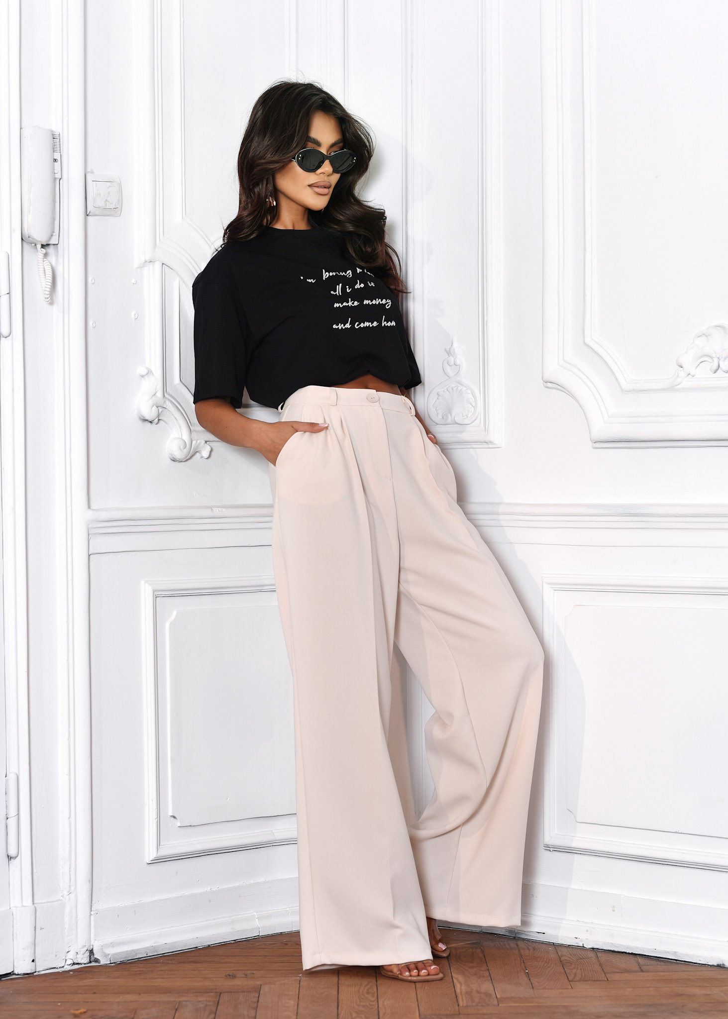 Spodnie eleganckie szwedy wanilia - obrazek 2