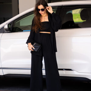 Komplet 3-częściowy (koszula, spodnie, top) czarny