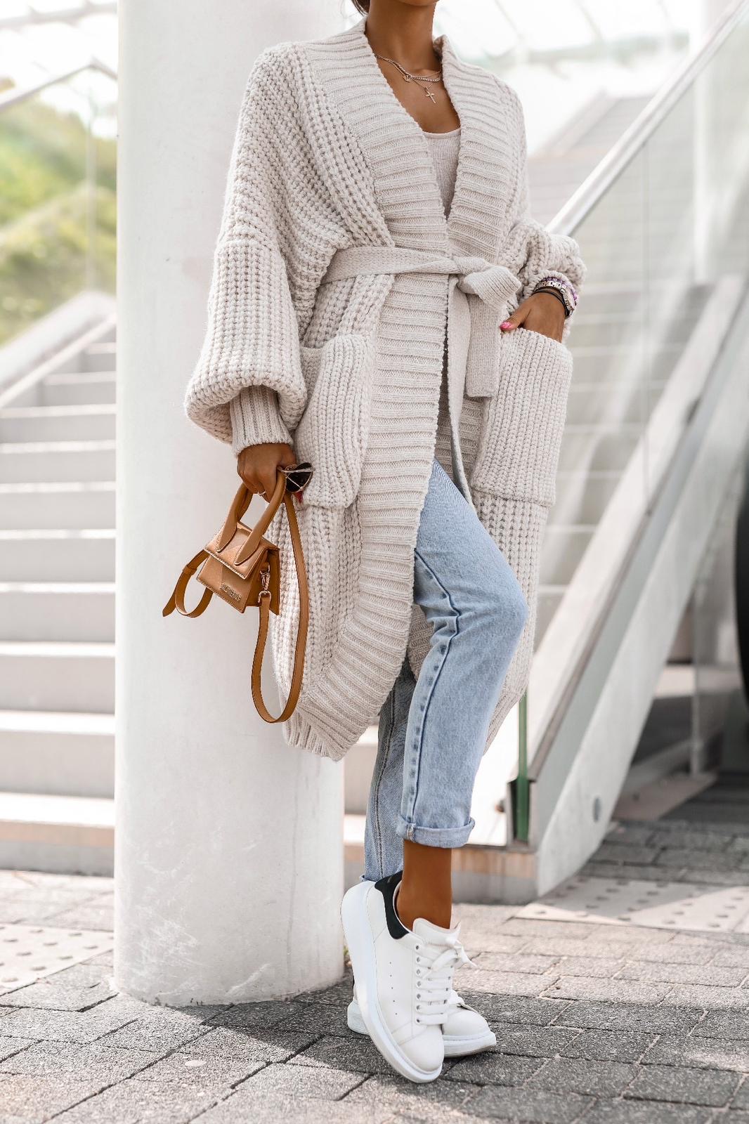 Sweter COZY ecru kardigan - obrazek 3