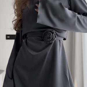 Jedwabna sukienka PREMIUM ROSE - metaliczna szara