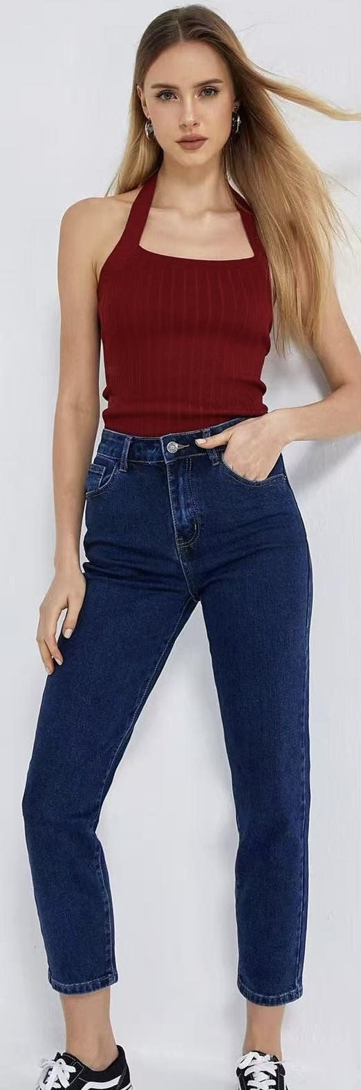 Klasyczne Jeansy DENIM CLASSIC - MOM FIT granatowe