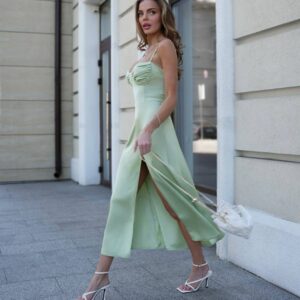 LUMIÈRE Sukienka midi na wesele - pistacjowa matcha